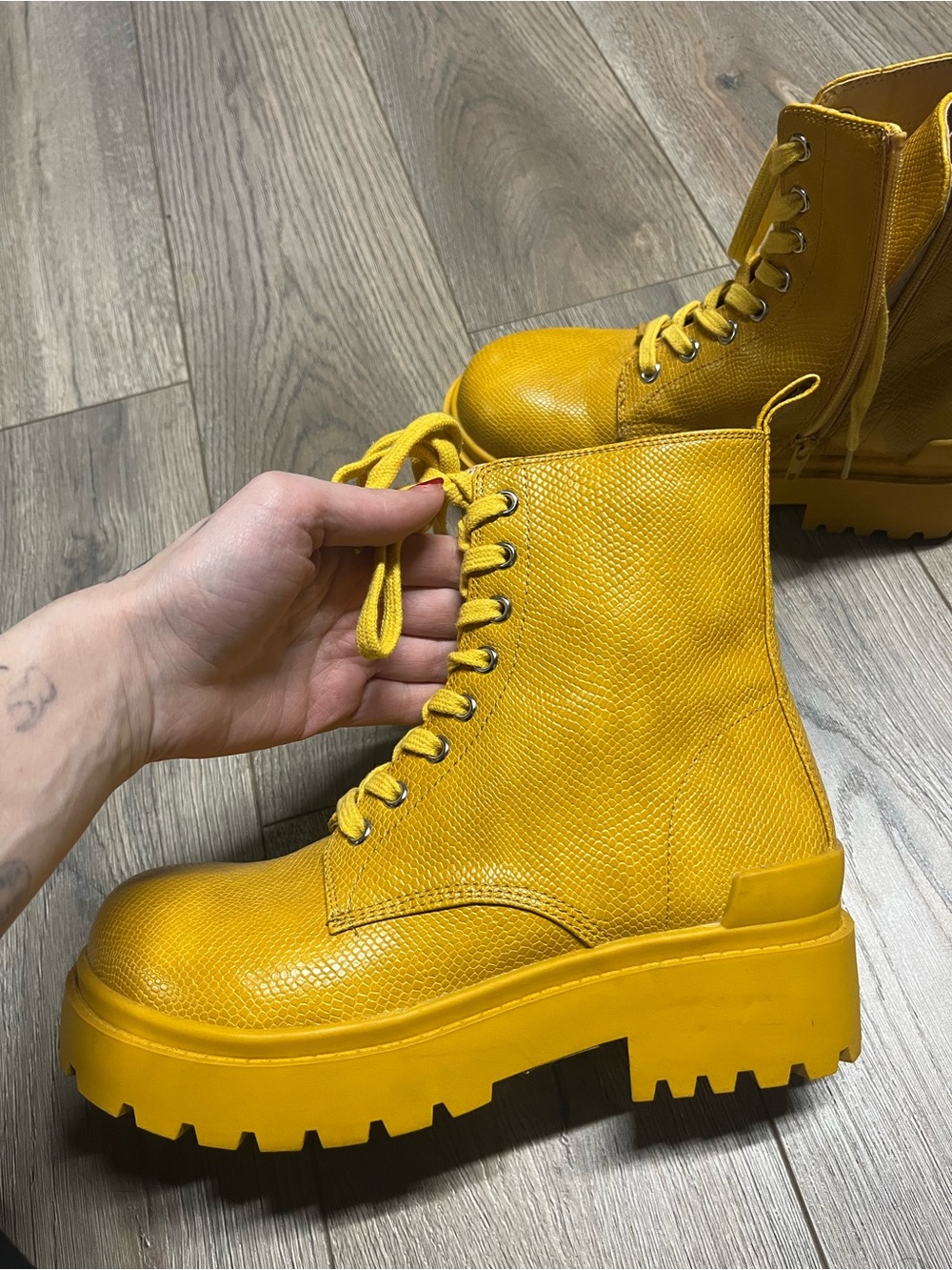 Urban Outfitters Yellow Textured Platform Lace-Up Boots
